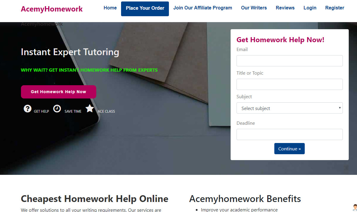 acemyhomework homepage